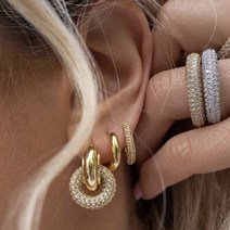 하이퀄리티 스파클링 볼드 드롭 스왈 도넛 큐빅 링 귀걸이