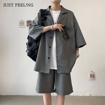 JUST FEEL!NG 빅사이즈/남성/상하세트/루즈핏/정장반팔세트/셔츠+반바지/투피스