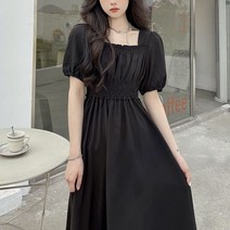 야오야오 리블 스퀘어넥 스모크 반팔 원피스