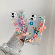 범쓰컴퍼니 아이폰 파스텔 곰돌이 체인 케이스 특이한 투명 폰케이스