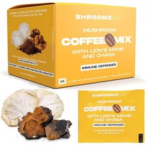 Shroomzup 유기농 버섯 커피 인스턴트 15팩 - 사자 갈기와 차가 버섯 비건 - 아라비카 및 로부스타 유기농 인스턴트 커피 그라운드 - 면역 지원 메모리 부스터, Lions Mane Chaga Coffee
