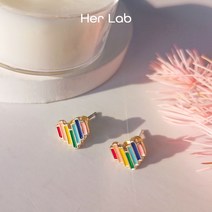 Her Lab 레인보우 하트 니치 심플 델리케이트 큐트 디자인 여성용 스터드 이어링