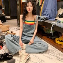 여성 2023 봄여름 와이드 하이웨이스트 와이드 청바지 멜빵바지 Whr0495