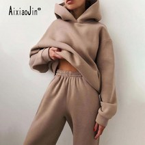 여성정장브랜드 트위드셋업 용 양털 안감 운동복 긴팔 솔리드 까마귀 운동복 봄 가 풀오버