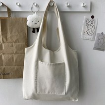 포켓 무지 캔버스 에코백 숄더백