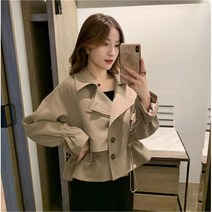 씨앤몰) 봄 가을 짧은 숏 트렌치 코트 베이지 블랙 트위드자켓 핏 조절가능