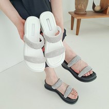 런슈즈 블링블링 큐빅 투스트랩 키높이 통굽 샌들 슬리퍼 5cm