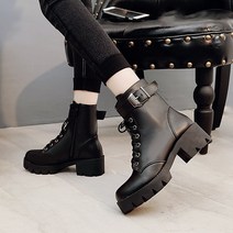 도오빠 퍼니머 여성 워커 힐 5CM 키높이 앵클 부츠 레이스업 숏 부티 여자워커