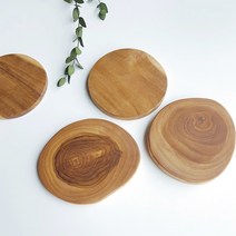 티크 우드 코스터 원목 나무 컵받침 원형 홀더 홈카페 디퓨져 캔들 받침대, 내추럴