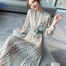 셀럽당 쉬폰 원피스 여성 허리 슬림한 분위기 감령 무릎 롱 스커트 키 작은 봄옷