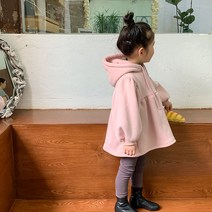 돌 아기 유아동 여자 아이 겨울 자매룩 어린이집 등원룩 핑크색 어깨 뽕 퍼프 소매 롱 기모 무지 망토 후드 공주 맨투맨 티셔츠
