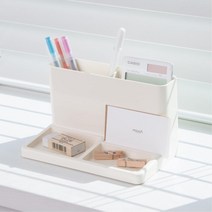 책상위 지우개 메모지 콤보 칸막이 필기구통 펜정리함 공시생 오피스 연필보관통, 아이보리