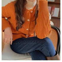 꼬임니트 진주 단추 꽈배기 가디건 니트 부드러운 레트로 이너