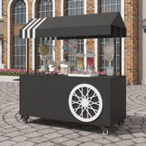 마차매대 이동식 플리마켓 푸드트럭 노점 꽃 야시장 판촉대 이동 간식 차, 난간포함120x60x190블랙