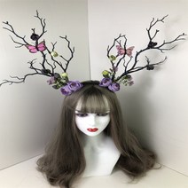 순록 사슴 뿔 머리 띠 밴드 나뭇가지 헤어 악세사리 크리스마스 루돌프 꽃 장식 런웨이 무대 소품