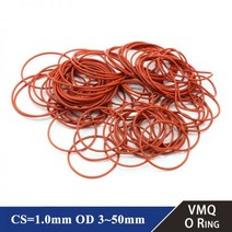 오링 식품 등급 VMQ O 링 개스킷 CS 1mm OD 3 ~ 50mm 방수 와셔 원형 모양 고무 실리콘 레드 50 개 100 개579952, OD 3mm ID 1mm, 50Pcs, CS 1.0mm