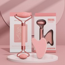 포핏 림프순환마사지 얼굴 근막 속살 경락 괄사마사지기 롤러, 하트괄사 + 롤러 세트, 핑크, 1세트