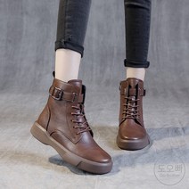 도오빠 여성 가죽 워커 부츠 4CM 키높이 빅사이즈 미들힐 통굽 사이드지퍼 버클 발편한 사계절 봄 가을 겨울 20대 30대 40대 여자신발