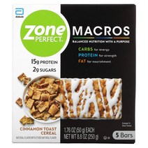 ZonePerfect MACROS Bars Cinnamon Toast Cereal 5 Bars 1.76 oz (50 g) 각 1팩, 1개, 50g