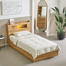 파로마 플레시아 LED 수납 침대 원룸 수납침대 퀸 프레임Q 907, 매트리스 선택안함, 오크(슈퍼싱글)