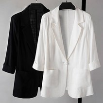 여성 면마 정장자켓 봄 여름 7부 소매 코트 점퍼 빅사이즈 뉴타임즈