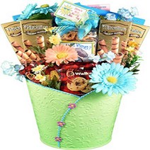 Good For The Soul Kosher Gift Basket In Painted Metal Planter With Cookies Snack Mix Coffee Word, 1