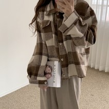 에이치스 가을 겨울 자켓느낌 도톰 기모 체크 숏 셔츠남방
