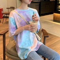 여자 여름 스판 타이다이 염색 반팔티 수학여행 반팔티셔츠 반소매 데이트
