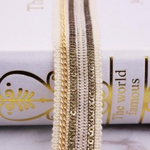 의류 재봉 천1야드 스팽글 레이스 원단 블랙 자수 꽃 체인 봉제 가방 신발 공예 DIY 의류 직물 스위스 Voil, 02 Beige_01 1Yard Long
