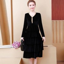 가바바 여성 원피스 V넥 골드 포인트 물결 모양 벨벳 데이트룩 미디원피스 G31790