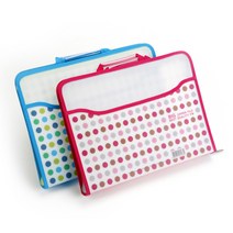 화일케이스 빅지퍼화일 손잡이 도트무늬 B4, 분홍