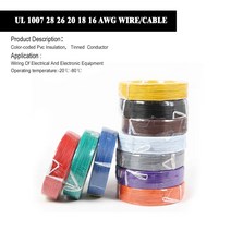 1/5 미터 1007 28 26 24 22 20 18 16 AWG PVC RoHs 케이블 장비 전기 와이어 AWM 주석 도체 300V, [01] WHITE, [06] 16 AWG, [01] 1M