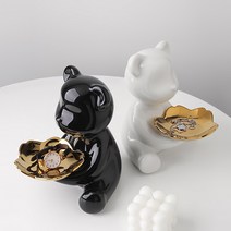인뮤즈 우리집 마스코트 세라믹 테디베어 오브제 곰돌이 차키 보관함 악세사리 집들이 선물로 좋아요, 블랙