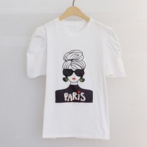 Paris 스팽글 퍼프소매 티셔츠