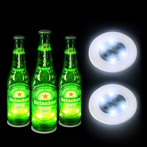 야광맨 LED 붙이는 라이트 (1pcs) 코스터 컵받침 컵매트, LED 붙이는 라이트 CR1620 배터리 2개