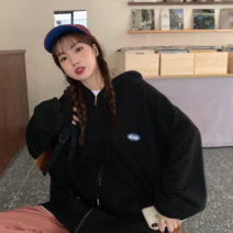 베러댓걸 여성용 봄 가을 패치 캐주얼 몬테 데일리 루즈핏 후드집업