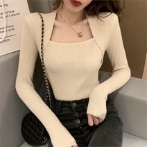 셀러허브(잡화) 여자 스퀘어넥 볼레로 슬림 골지니트 긴팔티