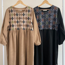 업타운걸스 배색 아가일 주름 원피스 211N620S 빅사이즈 여성 의