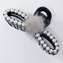 SUNNYDAY 리얼 밍크 퍼 리본 집게핀 진주 큰 빅 대형 왕 사이즈 올림머리 성인 여성 헤어집게핀 반머리 고급 털 머리핀 헤어핀 NN1