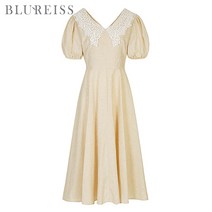 [블루레이스] V넥레이스카라플레어원피스_BKM1OP3841