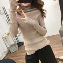 포근한 겨울 목폴라 여성 손토시 골지 니트 긴팔 티셔츠