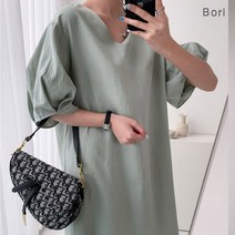 린넨 퍼프 브이넥 원피스 빅사이즈 여성 리넨 XA787