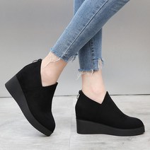 9cm 통굽 가죽 운동화 뾰족코 뒷지퍼 스웨이드 여성키높이 구두