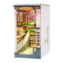 북눅 DIY 북엔드 책꽂이 책장 벚꽃 트램 책 스탠드 입체 조립 나무 모델 퍼즐 미니어처 하우스, 1-없음