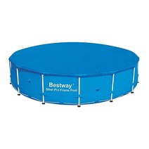 Bestway Flowclear PVC 원형 3m(10피트) 수영장 커버 배수 구멍 및 안전한 타이 다운 로프가 있는 지상 프레임 풀용 블랙 (커버만 해당) 430207