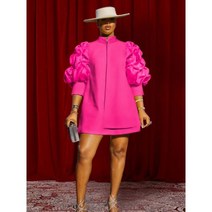 롱원피스 여자 쉬폰 린넨 여름 원피스 여자용 2023 미니 시프트 드레스 하이넥 퍼프 슬리브 지퍼 튜닉 레트로 빈티지 파티 클럽 의류 4XL 트렌디 가을 겨울