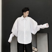 중세풍 벌룬 소매 남자 봄 가을 유니크 블라우스 오버핏 솔리드 스타일리쉬 데일리룩