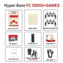 레트로 비디오 게임 콘솔 하이퍼 베이스 FC 내장 듀얼 시스템 박스 및 50000 + 4K UHD 스마트 박스 PS1/PSP/DC/N64 용, 03 FC-500G-218W2_02 AU