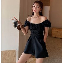 오프숄더점프수트 프리미엄 2022 벌룬소매 허리보정 주름 와이드 반바지 4964492990
