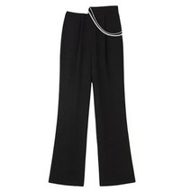 명품스타일 여성정장 의류 탈착식 진주 라인석 짱 블랙 바지 고딕 하이 레그 팬츠